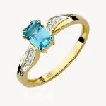 Pierścionek zaręczynowy vintage żółte złoto topaz diamenty