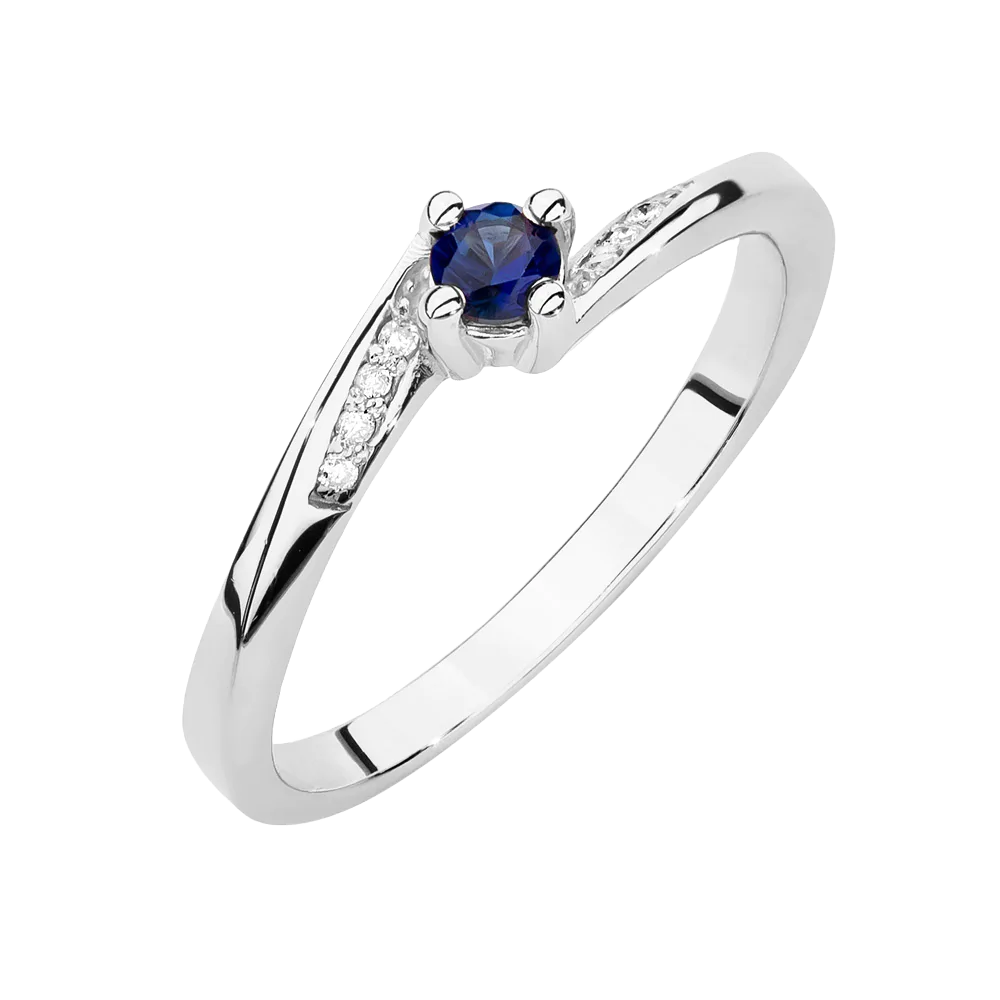 Pierścionek Zaręczynowy In Love Białe Złoto Szafir Diamenty - obrazek 1